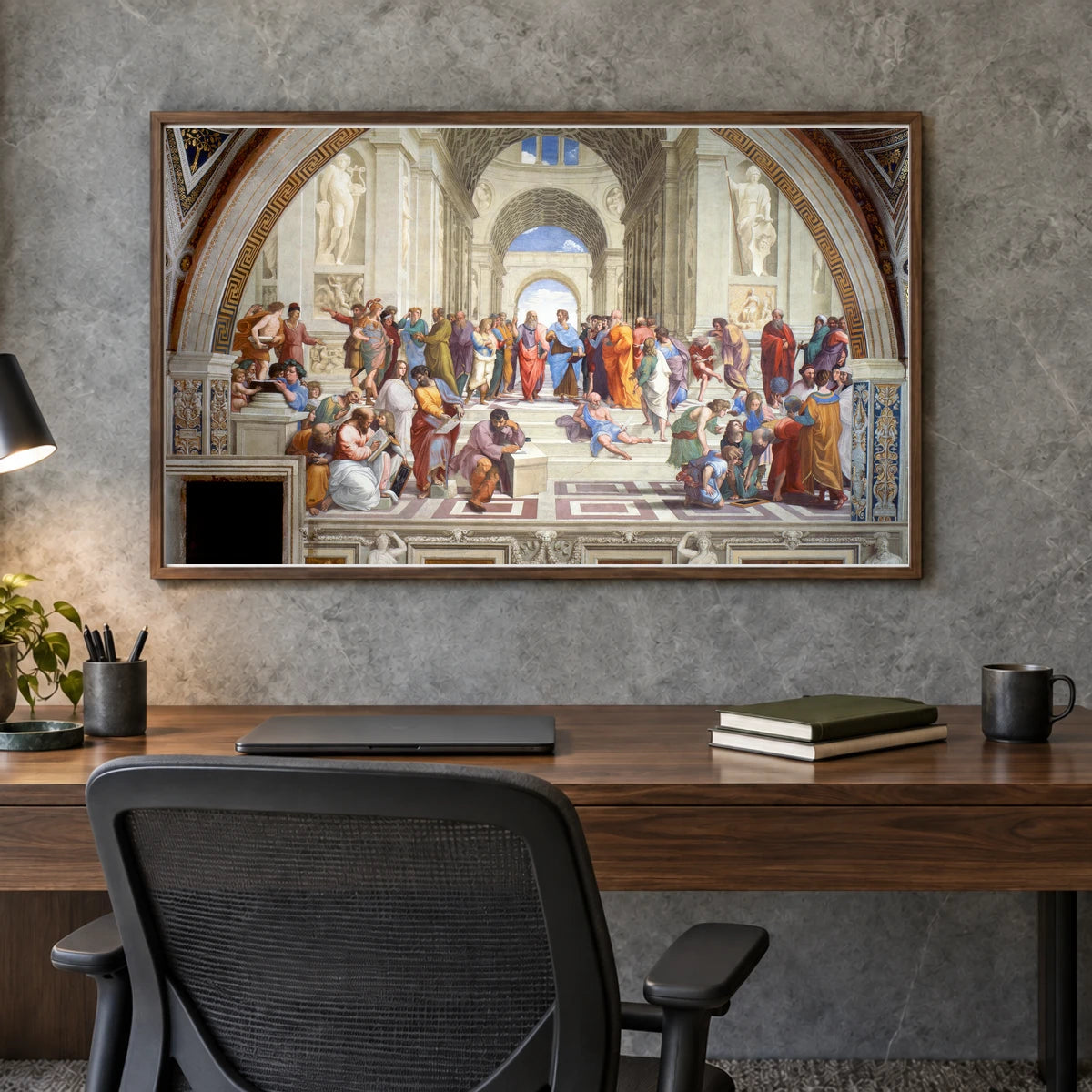Raphael S The School Of Athens — Classical Art shown in a styled interior