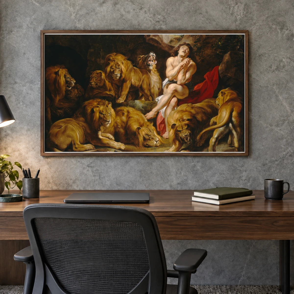 Sir Peter Paul Rubens Daniel In The Lions Den — Classical Art shown in a styled interior