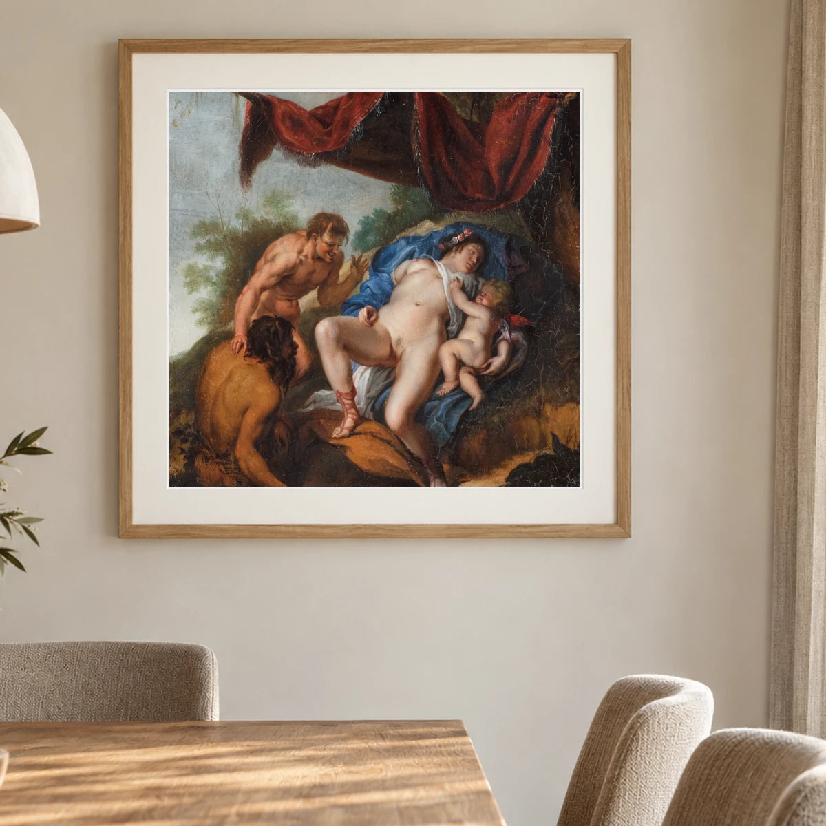 Sleeping Venus With Cupid Watched By Satyrs — Classical Art shown in a styled interior
