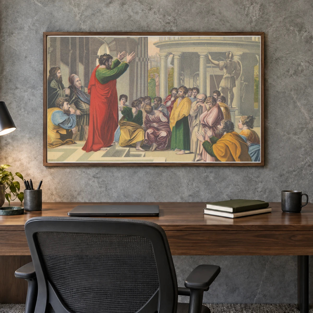 St Paul Preaching In Athens — Classical Art shown in a styled interior