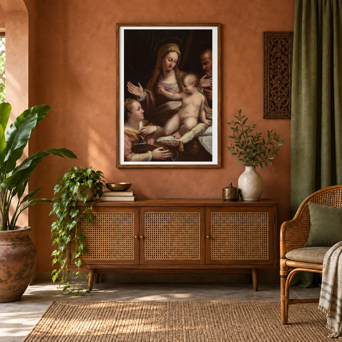 The Holy Family With Saint Catherine Of Alexandria By Lavinia Fontana — Classical Art shown in a styled interior