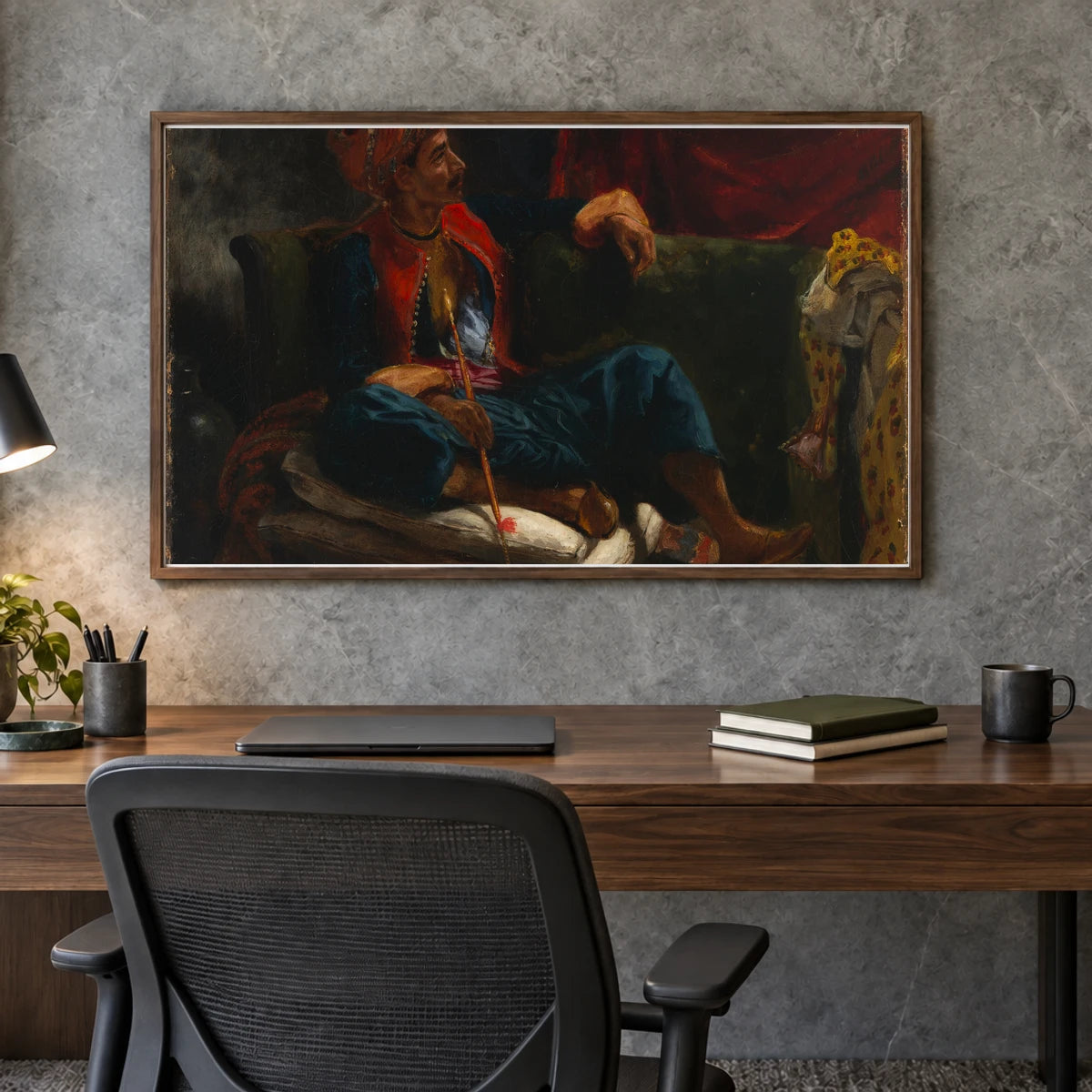 The Smoker By Ferdinand Victor Eugene Delacroix — Classical Art shown in a styled interior
