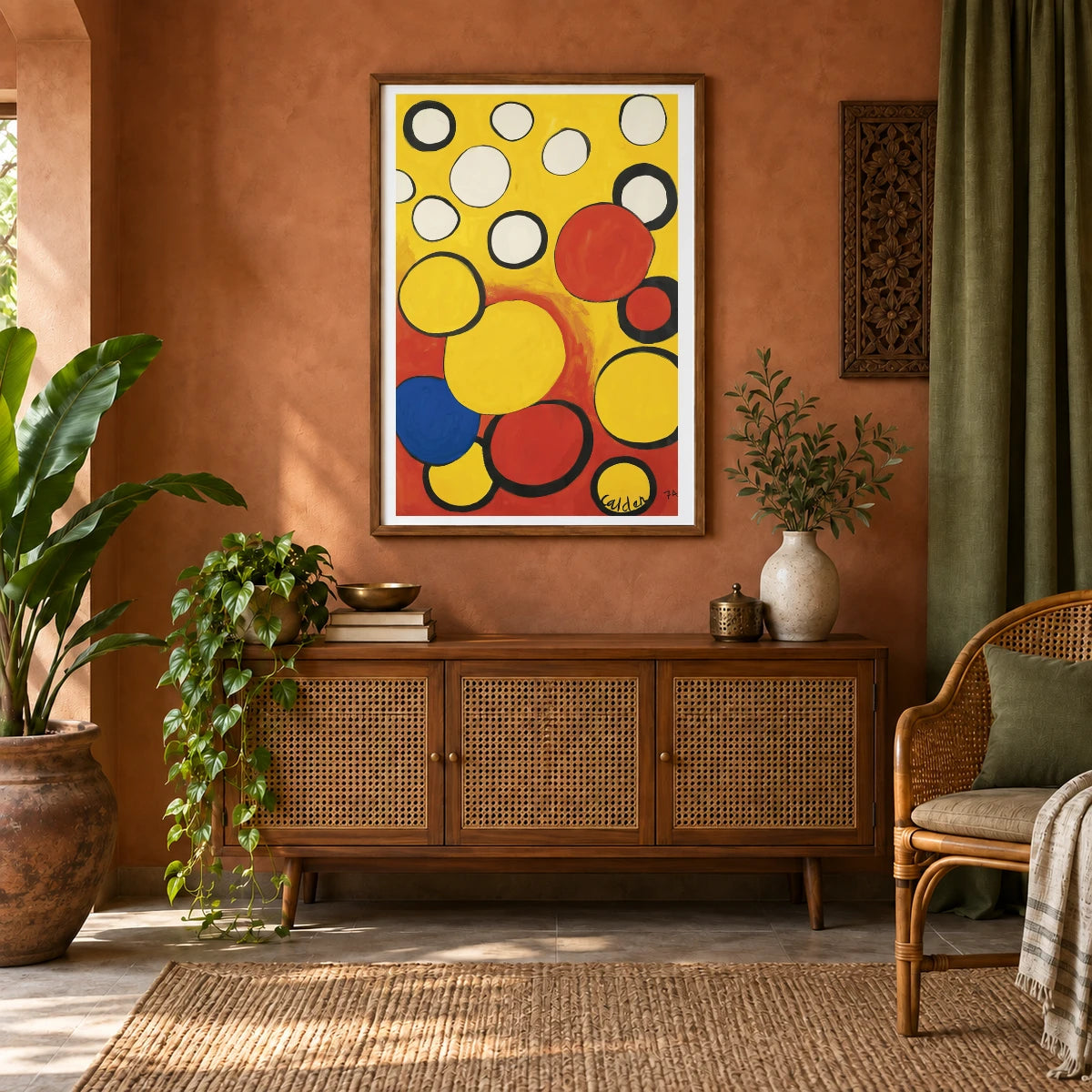 Orbs On Yellow And Red (1974) — Modern & Contemporary shown in a styled interior