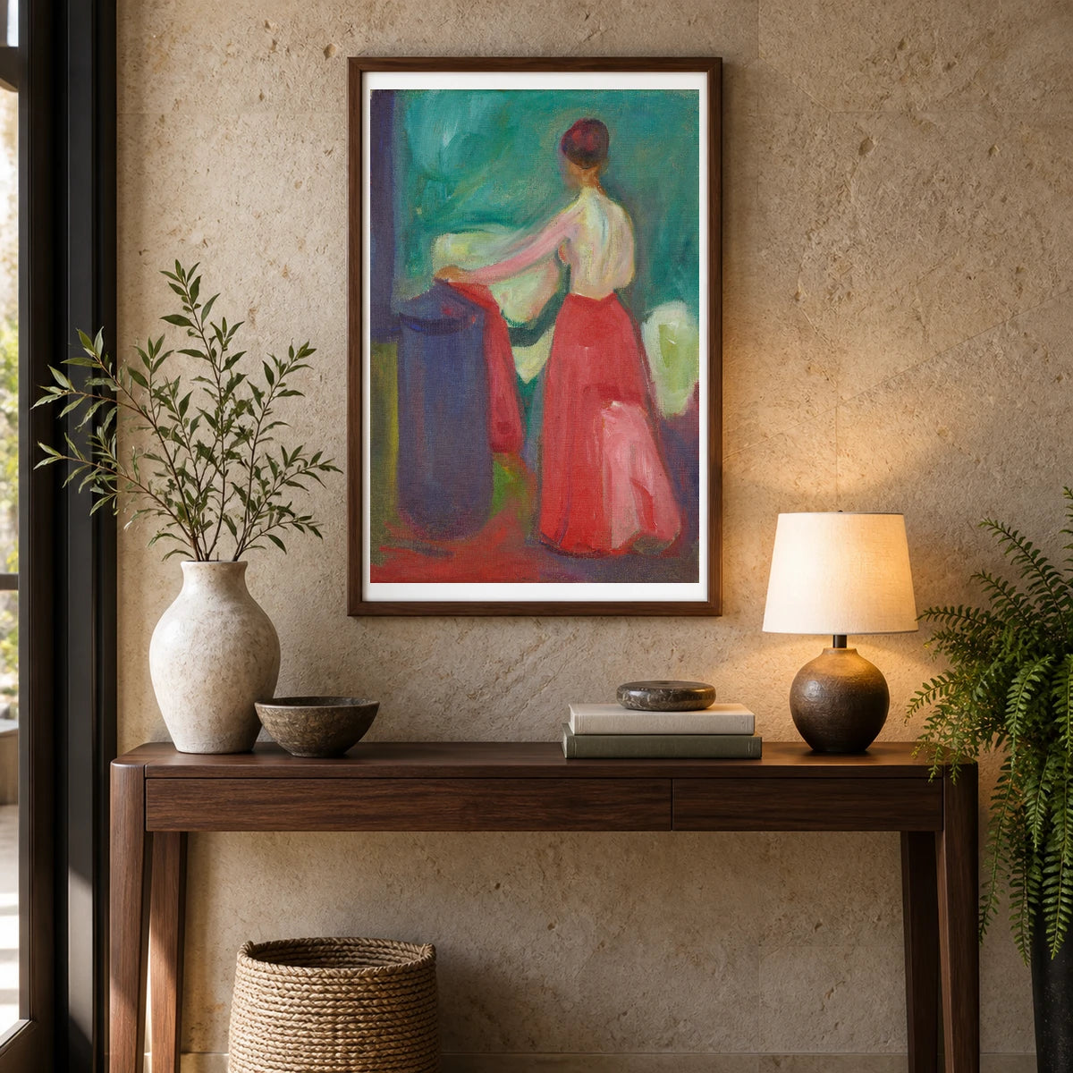 Nude With Red Skirt (1902) — Edvard Munch shown in a styled interior