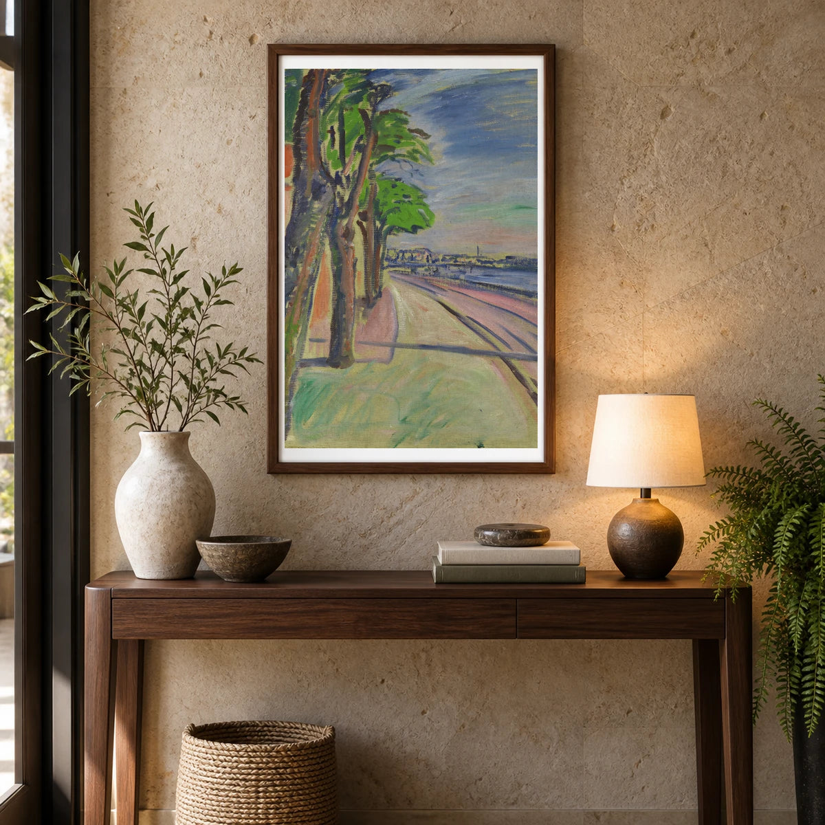 Trees By The Canal (1908) — Edvard Munch shown in a styled interior