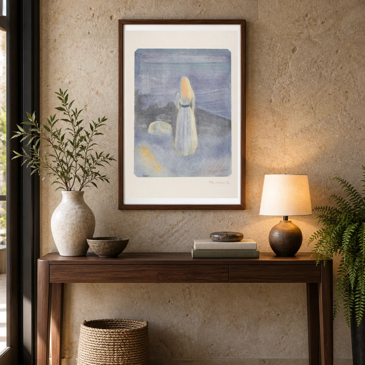Young Woman On The Beach — Edvard Munch shown in a styled interior