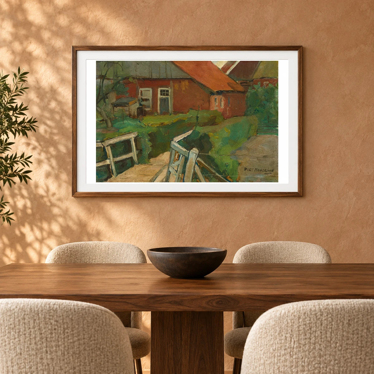 Farm Building With Bridge (circa 1899) — Piet Mondrian shown in a styled interior