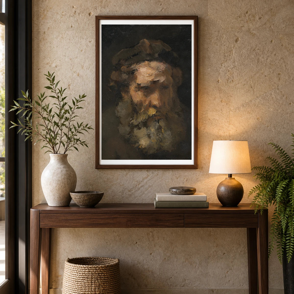 Head Of Saint Matthew (probably Early 1660s) — Rembrandt van Rijn shown in a styled interior