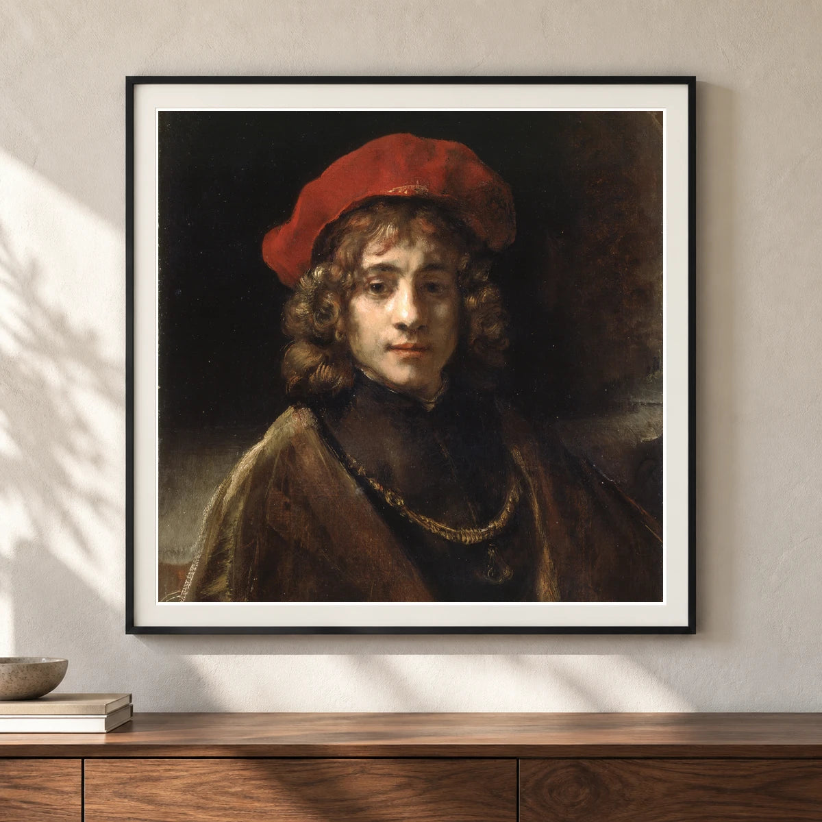 Titus, The Artist’s Son (c. 1657) — Rembrandt van Rijn shown in a styled interior
