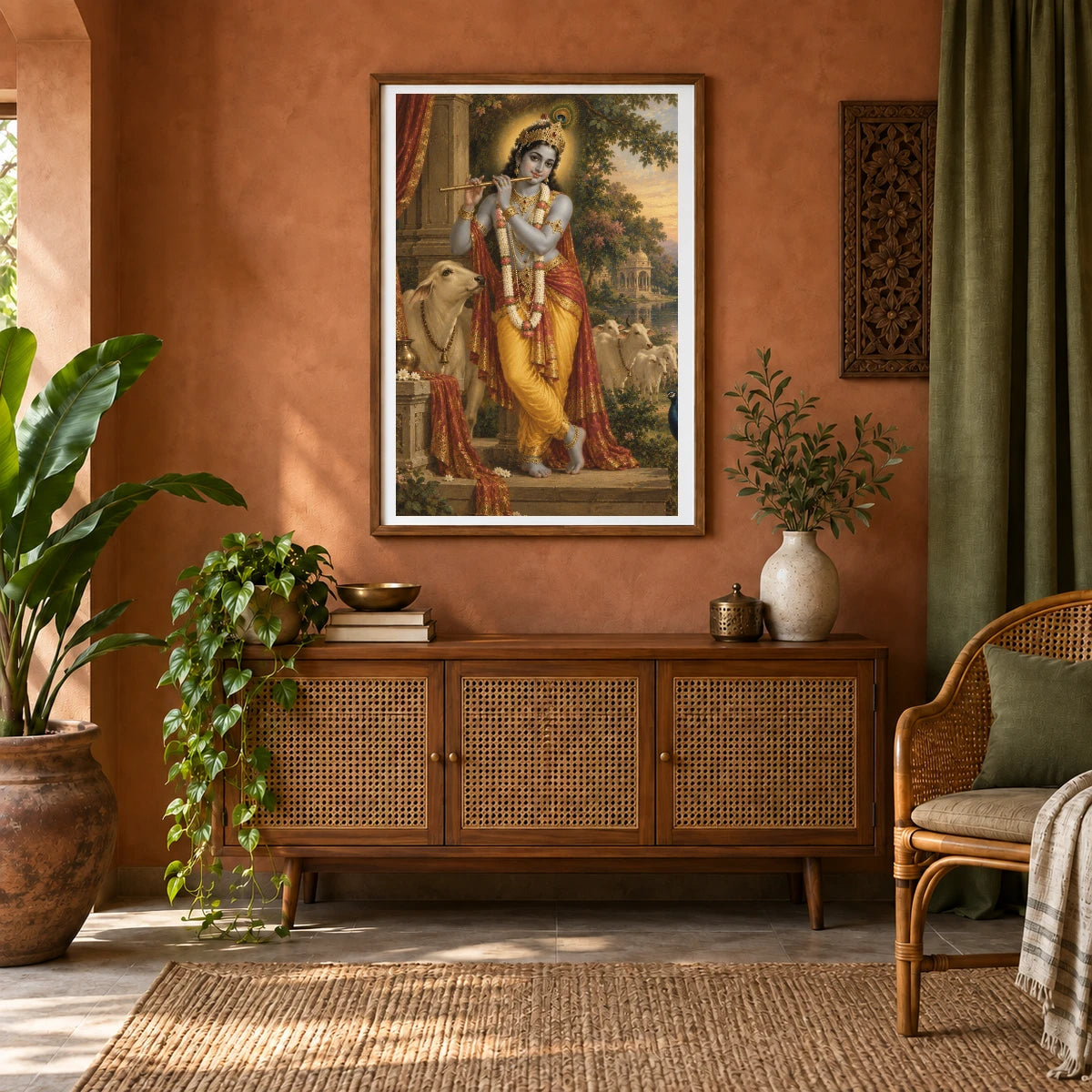 Krishna’s Golden Hour Garden Symphony — Ganesha shown in a styled interior