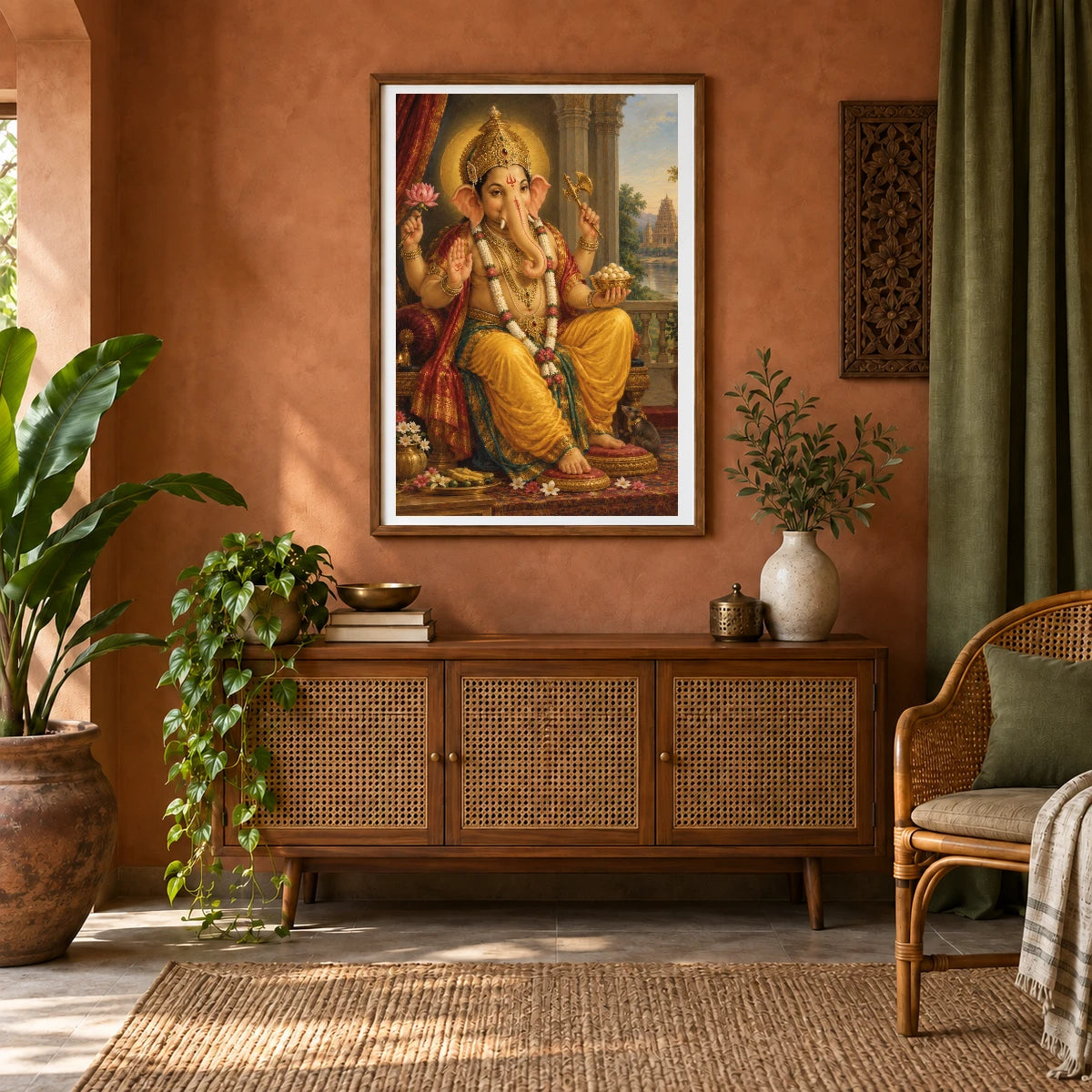 Regal Ganesha In A Temple Abode — Ganesha shown in a styled interior