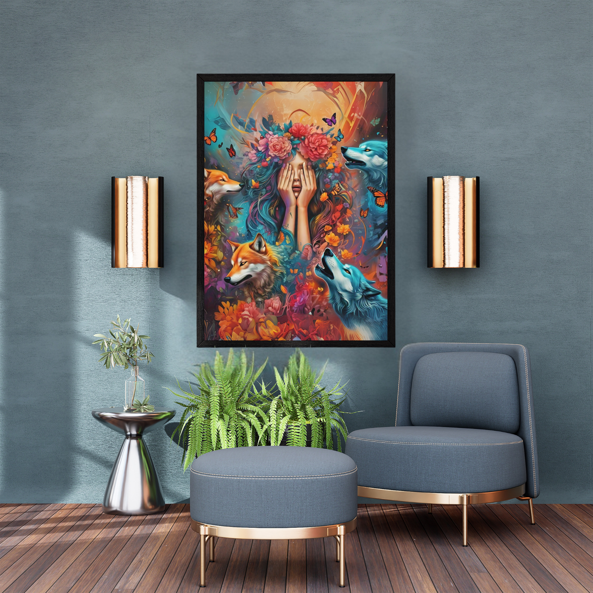 Moonlit Guardian - Wolf Spirit Woman Portrait Art