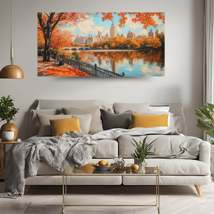 Autumn in Central Park: Warm colors, fallen leaves, and serene lake - Landscapes