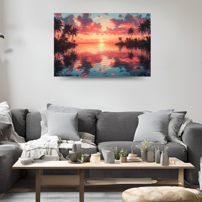 Tropical Oasis: Vibrant colors, palm trees, and serene water - Landscapes
