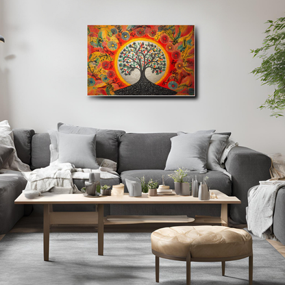 Madhubani Painting Art | Tree of Life -  Symbolizing Harmony and Nature - Yellow | Indian Folk Art