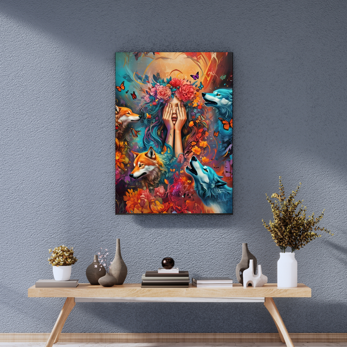 Moonlit Guardian - Wolf Spirit Woman Portrait Art