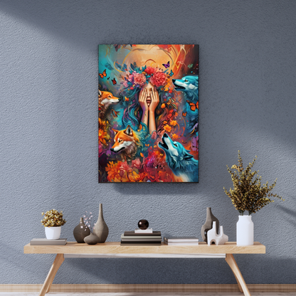 Moonlit Guardian - Wolf Spirit Woman Portrait Art