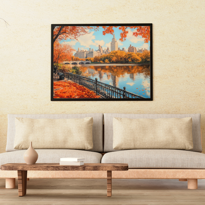Autumn in Central Park: Warm colors, fallen leaves, and serene lake - Landscapes