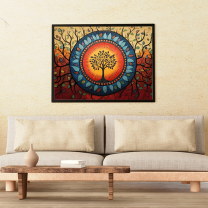 Madhubani Painting Art | Tree of Life -  Symbolizing Harmony and Nature - Circular Motif | Indian Folk Art