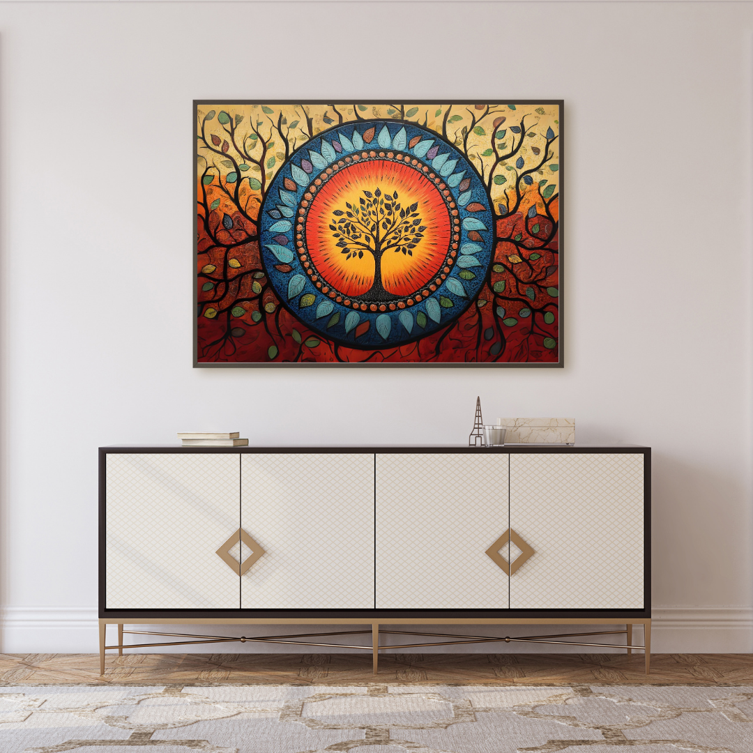 Madhubani Painting Art | Tree of Life -  Symbolizing Harmony and Nature - Circular Motif | Indian Folk Art