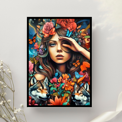 Freedom - Wolf Spirit Woman Portrait Art