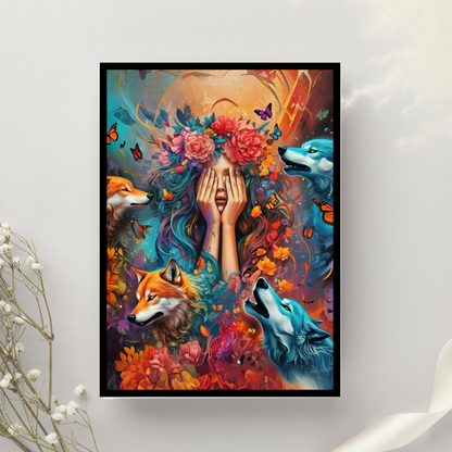 Moonlit Guardian - Wolf Spirit Woman Portrait Art
