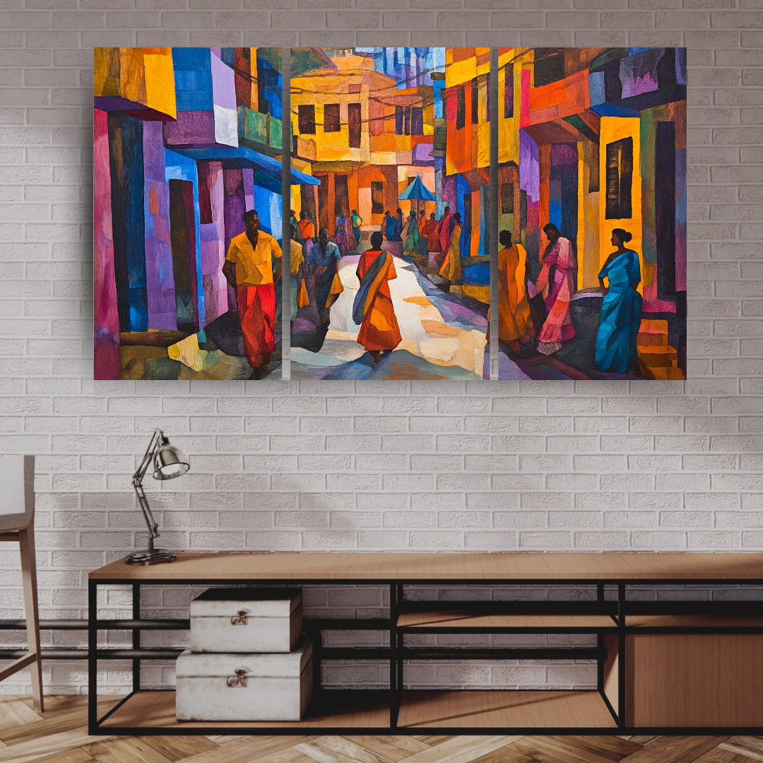 Indian Street Scene: Vibrant colors, bustling energy - Cityscapes