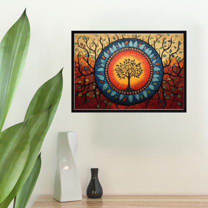 Madhubani Painting Art | Tree of Life -  Symbolizing Harmony and Nature - Circular Motif | Indian Folk Art