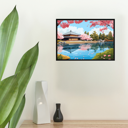 Japanese Garden: Serene water, traditional architecture, and vibrant cherry blossoms - Landscapes