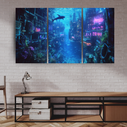 Underwater City: Submerged cityscape, marine life, and abstract colors - Landscapes