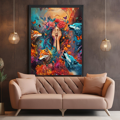 Moonlit Guardian - Wolf Spirit Woman Portrait Art