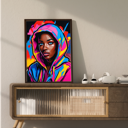 Midnight Muse - Hoodie-Clad Woman Portrait Painting, Inspired by the Night