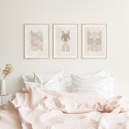 Pastel Beige Circled Line Boho Art - Set of 3