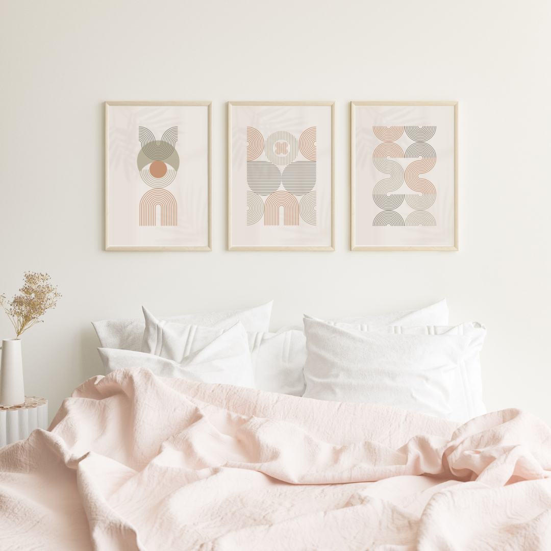 Pastel Beige Wrap Line Boho Art - Set of 3