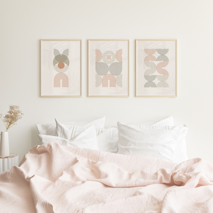 Pastel Beige Wrap Line Boho Art - Set of 3