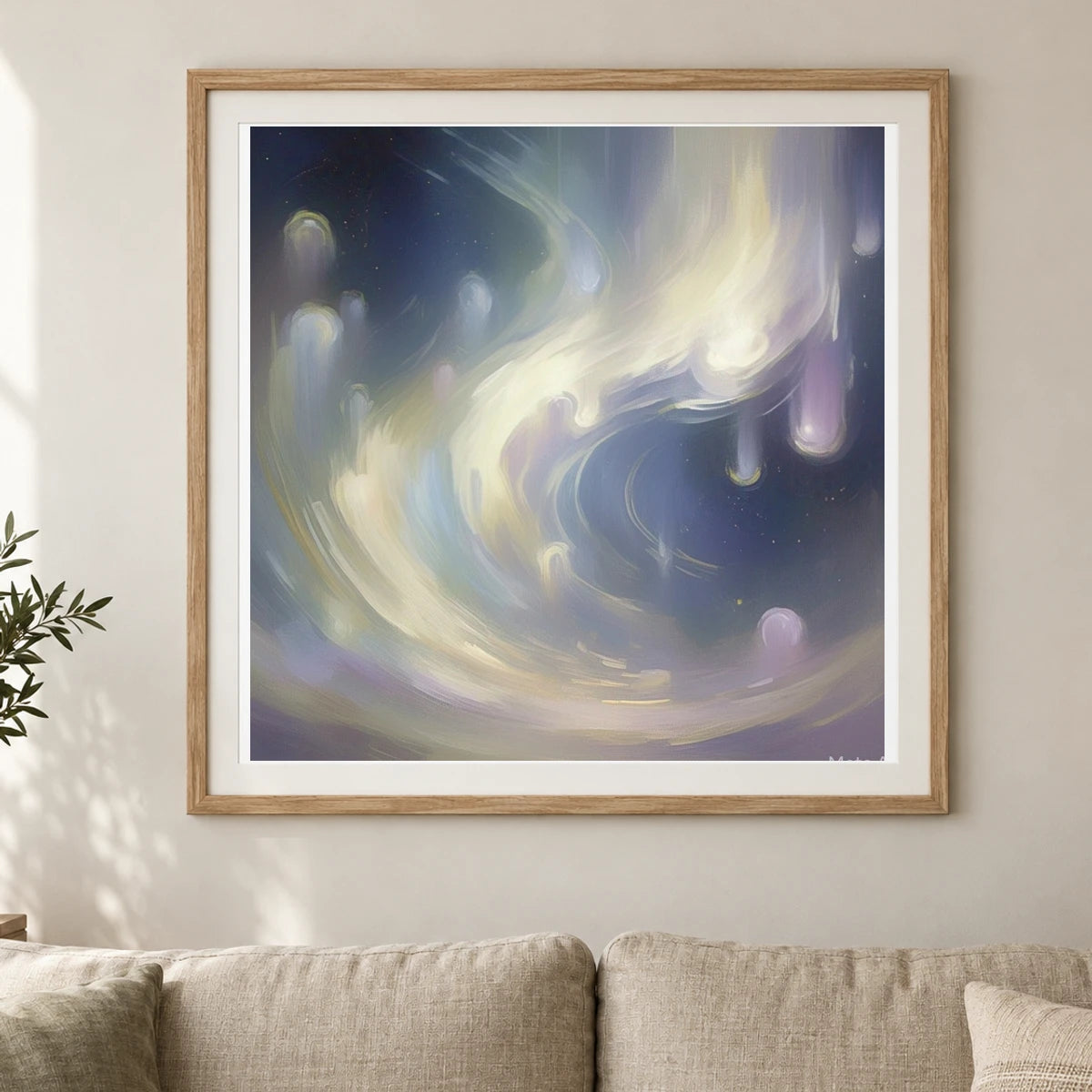 Auroral Fade Soft Abstract Painting Featuring Delicate shown in a styled interior