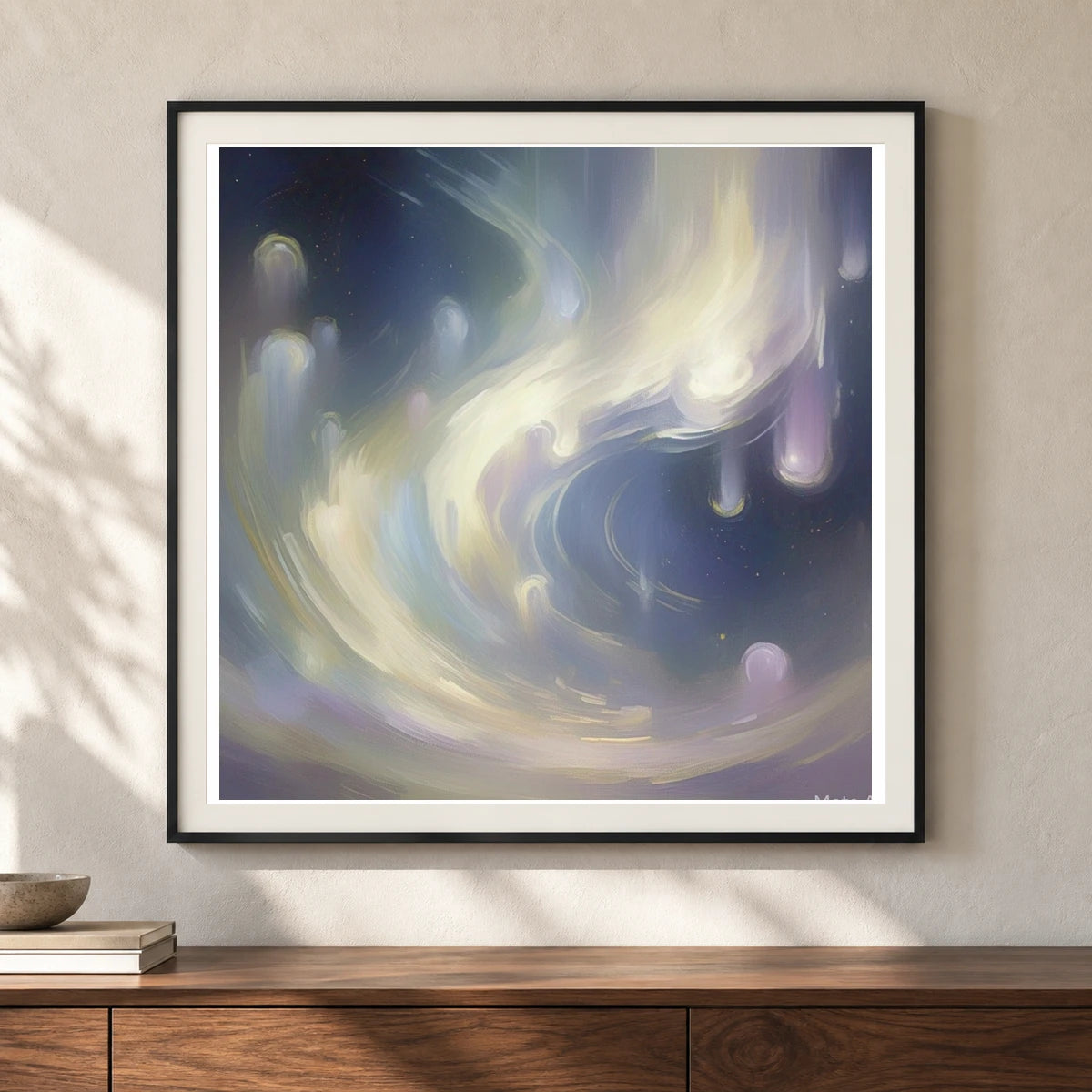 Auroral Fade Soft Abstract Painting Featuring Delicate shown in a styled interior