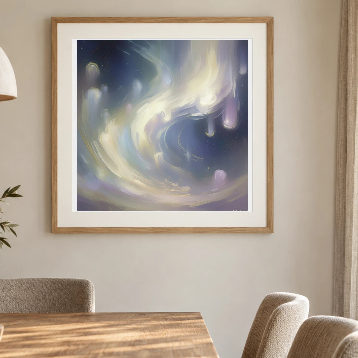 Auroral Fade Soft Abstract Painting Featuring Delicate shown in a styled interior