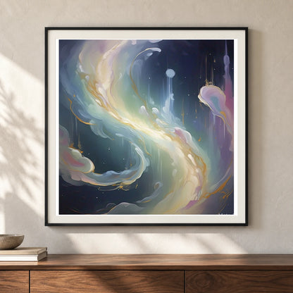 Auroral Fade Soft Abstract Painting Featuring Delicate II shown in a styled interior