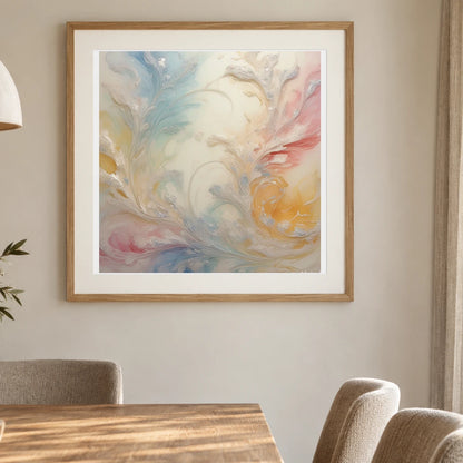 Auroral Fade Soft Abstract Painting Featuring Delicate III shown in a styled interior