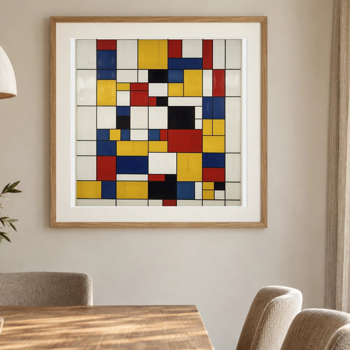 Composition With Red Yellow And Blue shown in a styled interior