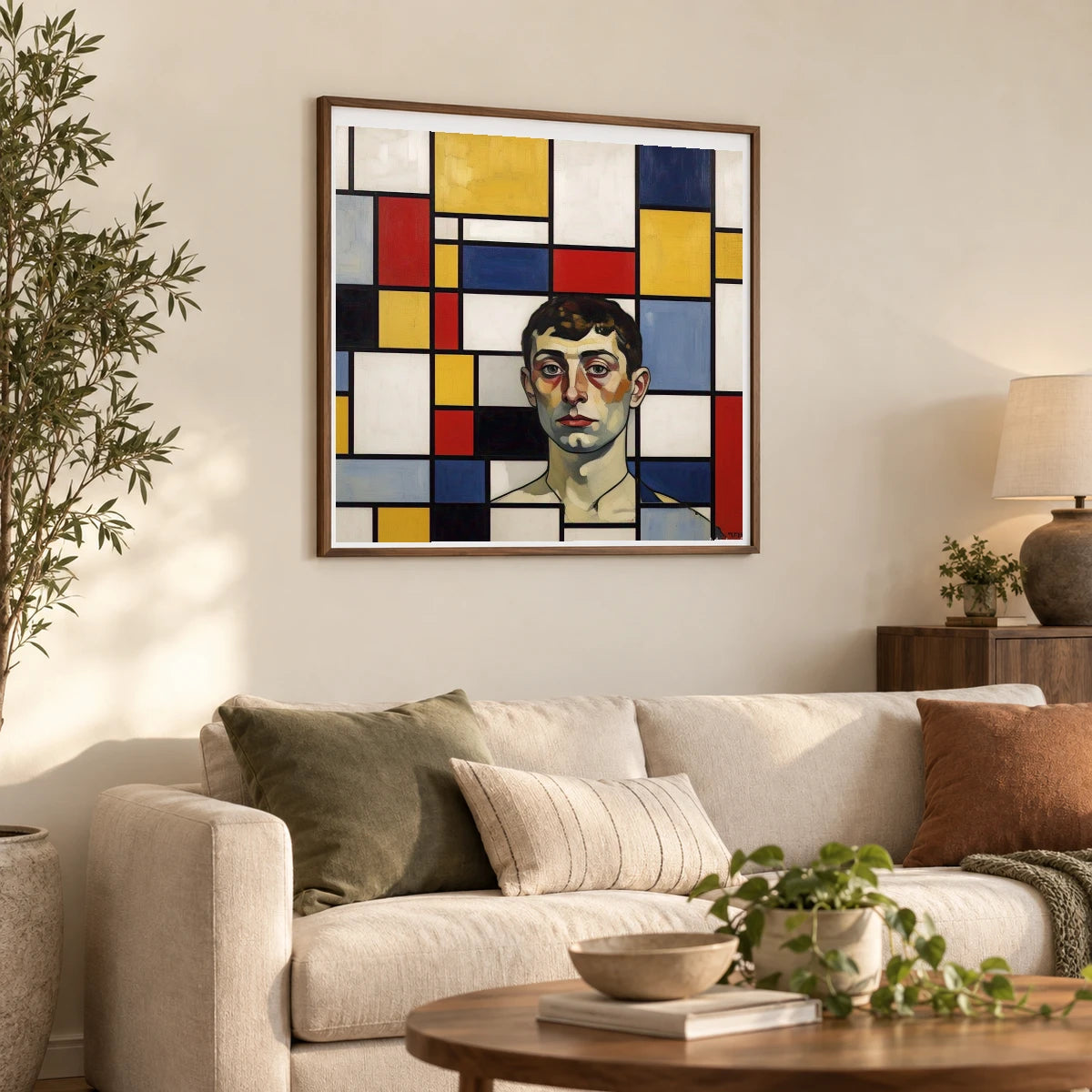 Composition With Red Yellow And Blue II shown in a styled interior