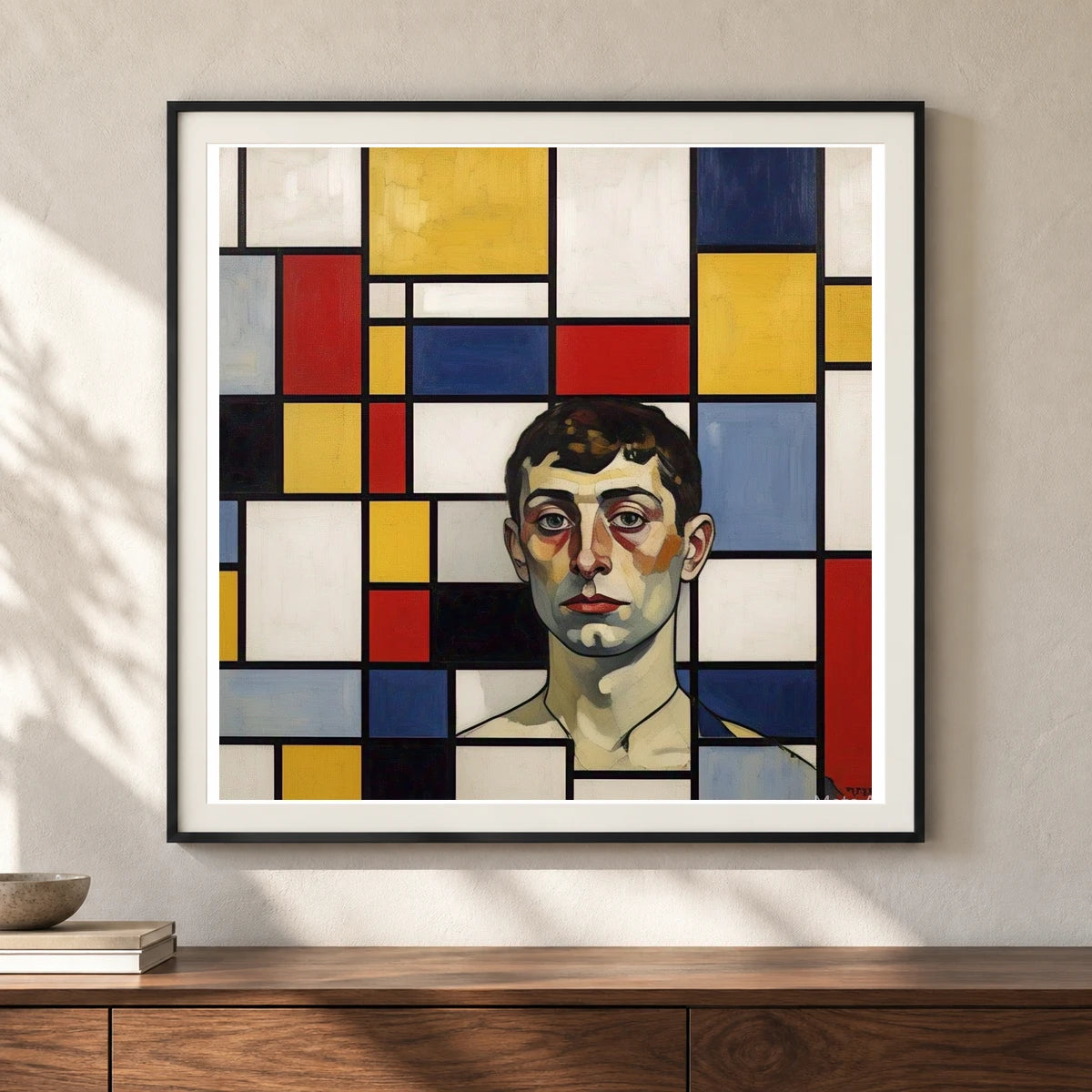 Composition With Red Yellow And Blue II shown in a styled interior
