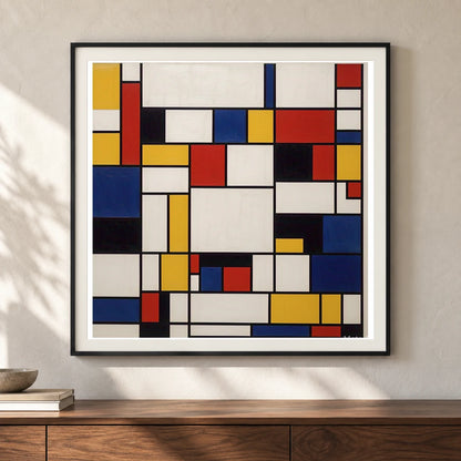 Composition With Red Yellow And Blue III shown in a styled interior