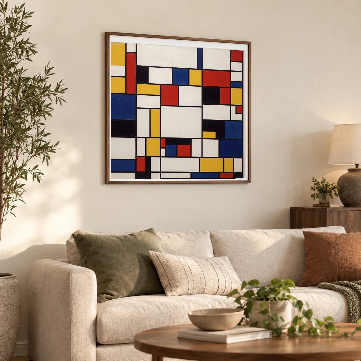 Composition With Red Yellow And Blue III shown in a styled interior