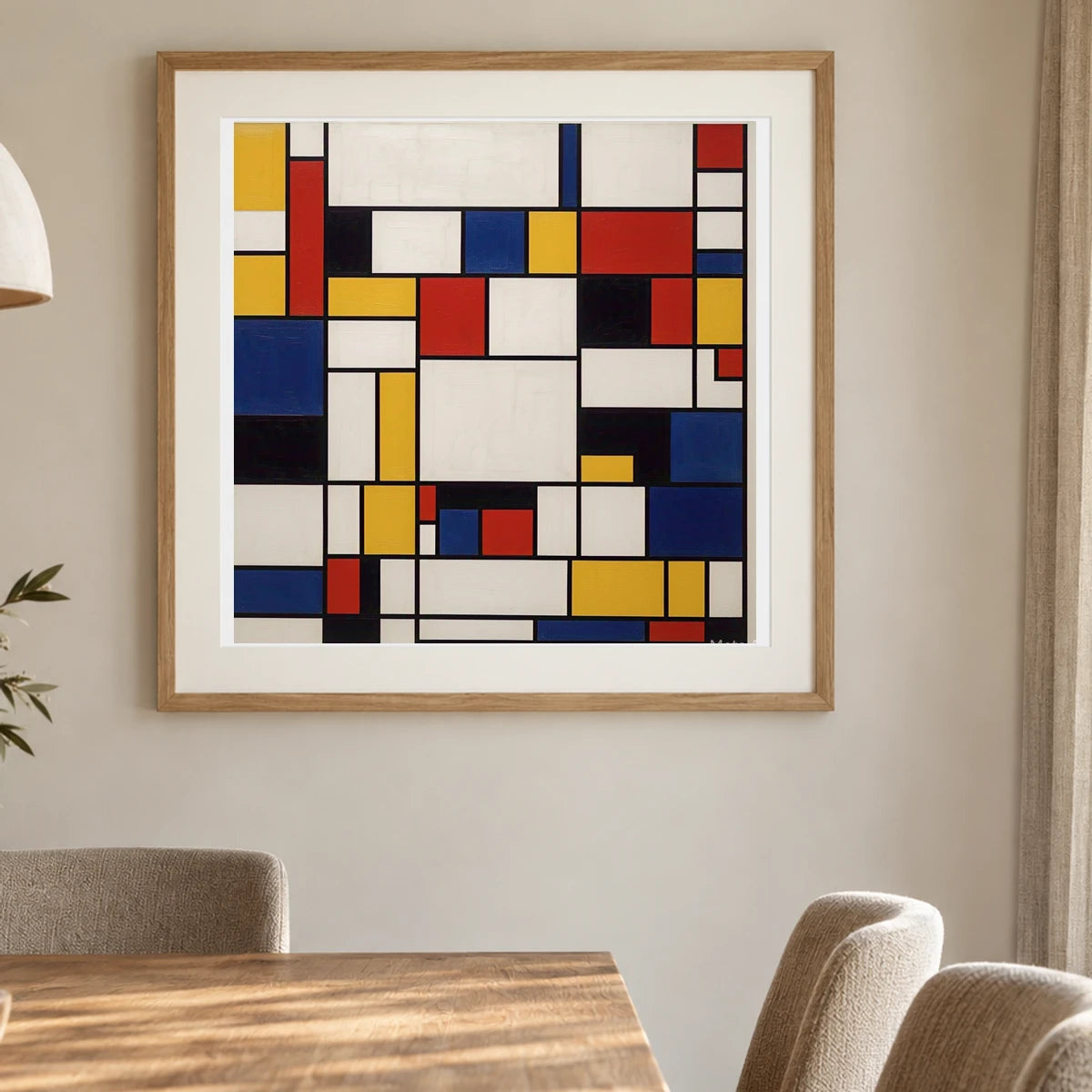 Composition With Red Yellow And Blue III shown in a styled interior