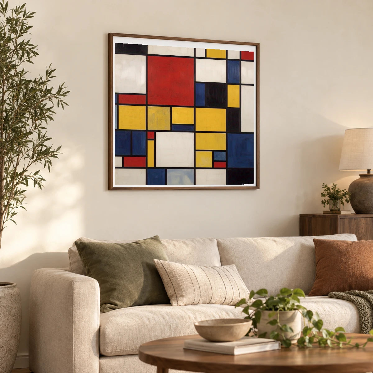 Composition With Red Yellow And Blue IV shown in a styled interior