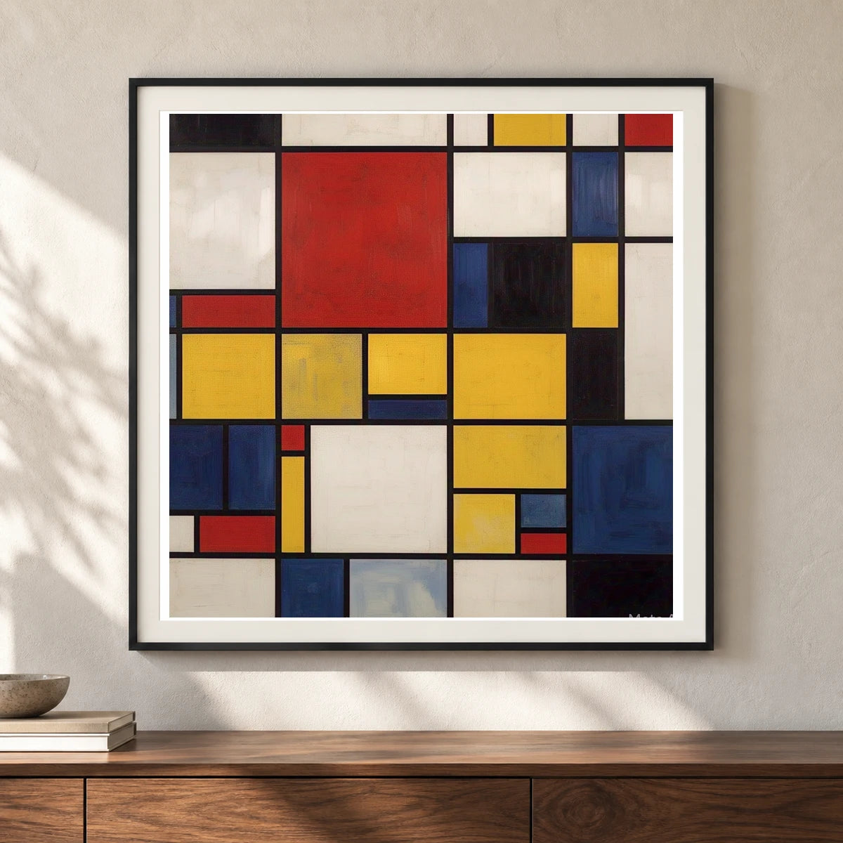 Composition With Red Yellow And Blue IV shown in a styled interior