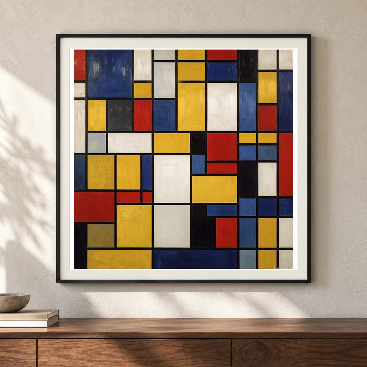 Composition With Red Yellow And Blue V shown in a styled interior