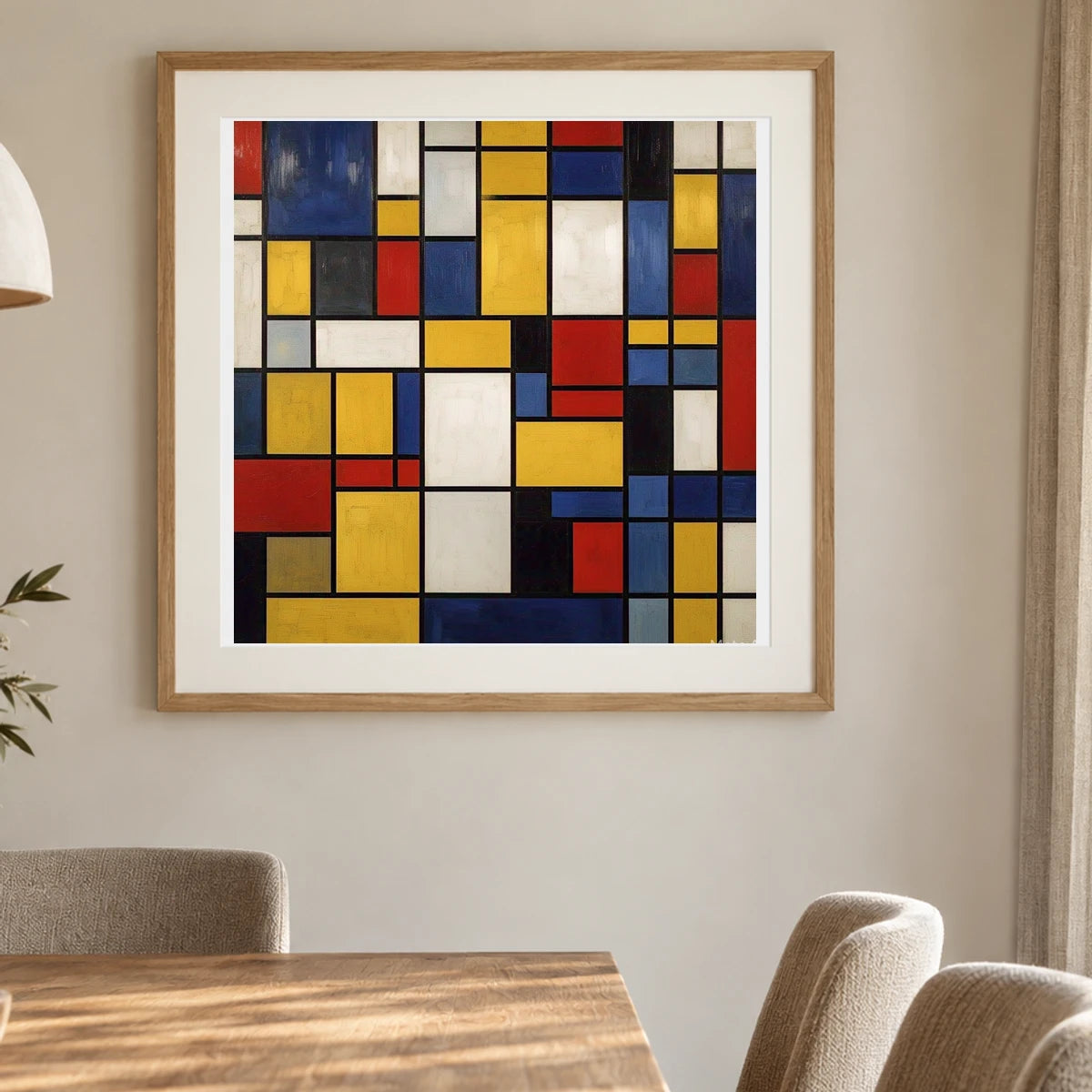 Composition With Red Yellow And Blue V shown in a styled interior